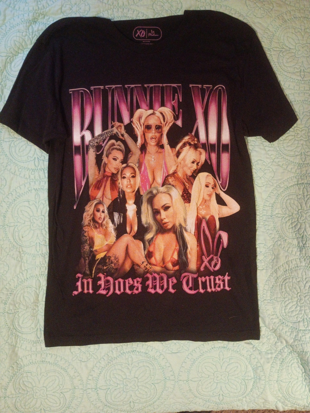 Black 'Bunnie XO' Graphic Concert Tee with Pink Accents
